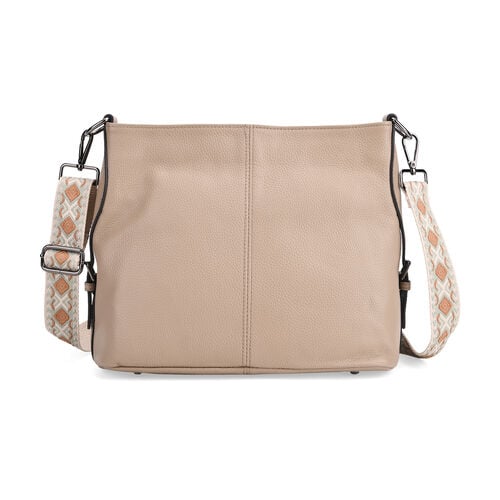 Echtleder-Crossbody-Tasche aus geprägtem Leder, verstellbarer Schulterriemen (ca. 120 cm), 32x12x25 cm, Schwarz