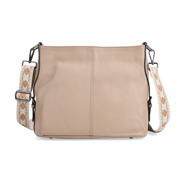 Echtleder-Crossbody-Tasche aus gepr&auml;gtem Leder, verstellbarer Schulterriemen (ca. 120 cm), 32x12x25 cm, Hellbraun