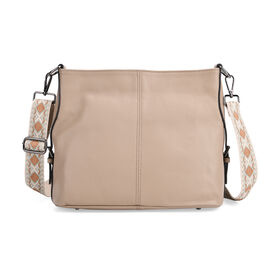 Echtleder-Crossbody-Tasche aus geprägtem Leder, verstellbarer Schulterriemen (ca. 120 cm), 32x12x25 cm, Hellbraun Echtleder-Crossbody-Tasche aus geprägtem Leder, verstellbarer Schulterriemen (ca. 120 cm), 32x12x25 cm, Hellbraun