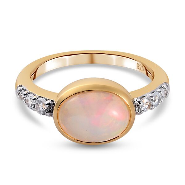 Nat&uuml;rlicher &Auml;thiopischer Opal und Zirkon Solit&auml;r Ring 925 Silber 585 Vergoldet
