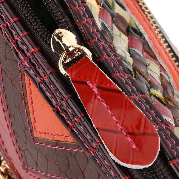 CHAOS BY ELSIE Leder Crossbody Tasche mit RFID Schutz und Rei&szlig;verschlussf&auml;chern 25.5 x 10 x 22 cm Multicolor Rautenmuster image number 6