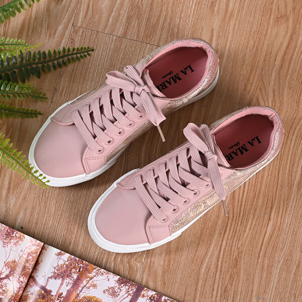 LA MAREY - Sneaker aus Kunstleder, Schlangenhautmuster, Gr&ouml;&szlig;e 37, Rosa image number 2