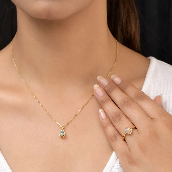 2er-Set, natürlicher, äthiopischer Opal-Ring und Anhänger - 0,90 ct. image number 3