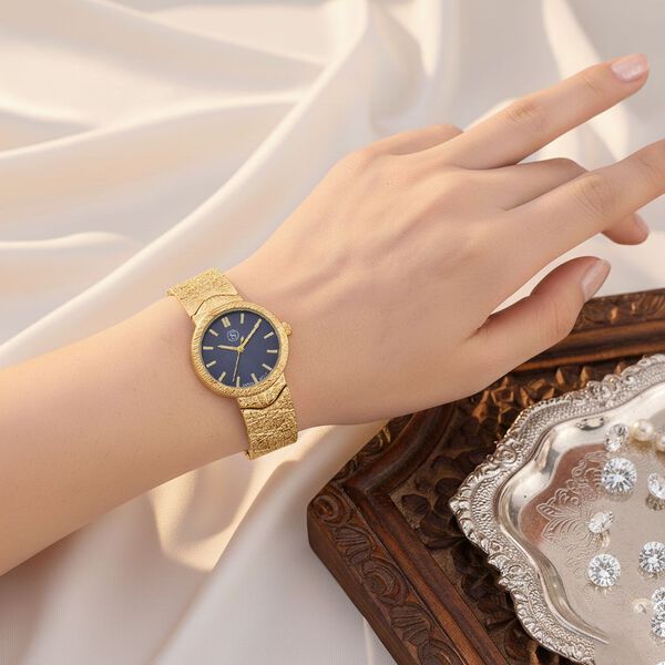 STRADA - Japanisches Uhrwerk, Marineblaues Zifferblatt mit goldplattiertem Alloy Armband, 20 cm image number 3