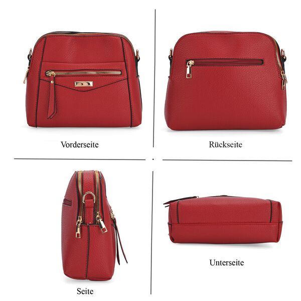 Crossbody-Tasche mit mehreren Reißverschlussfächern und abnehmbarem Gurt, 25x9x18cm, Rot image number 4