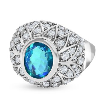 Paraiba Pfau Triplett Quarz und Zirkon Ring - 5,13 ct.