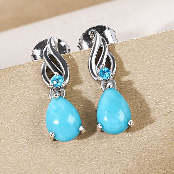 Amerikanische, natürliche Sleeping Beauty Türkis und Neon Apatit-Ohrhänger in Silber image number 2