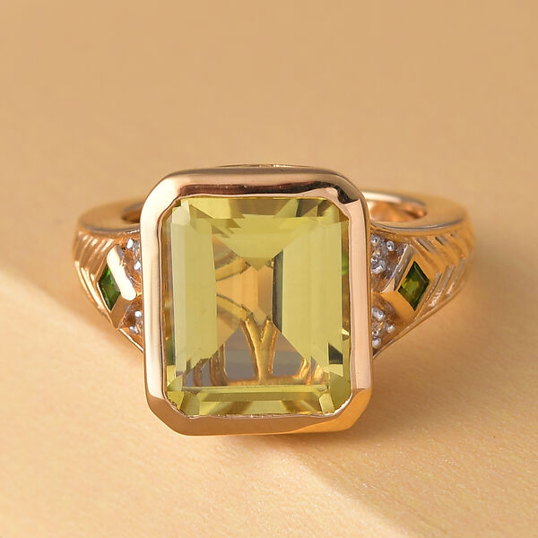 Ouro Verde-Quarz und Natürlicher Chromdiopsid Ring 925 Silber vergoldet image number 2