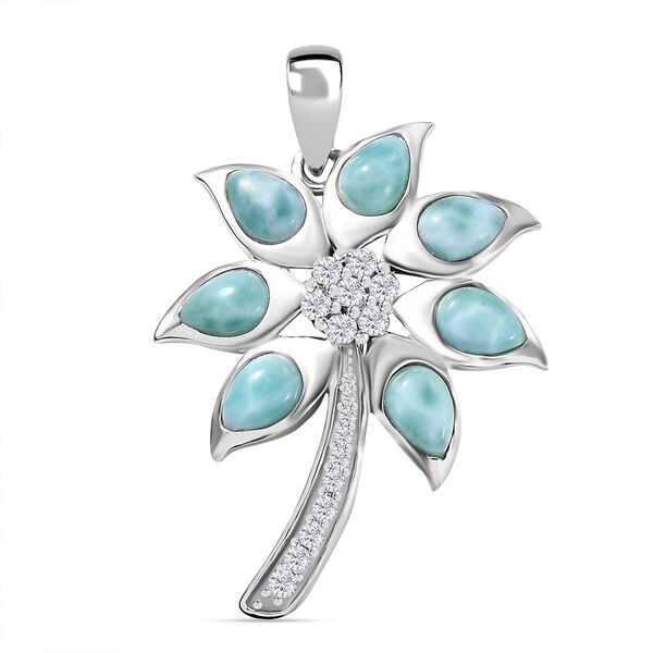 AA nat&uuml;rlicher gr&uuml;ner Larimar und Zirkon-Anh&auml;nger - 4,46 ct.