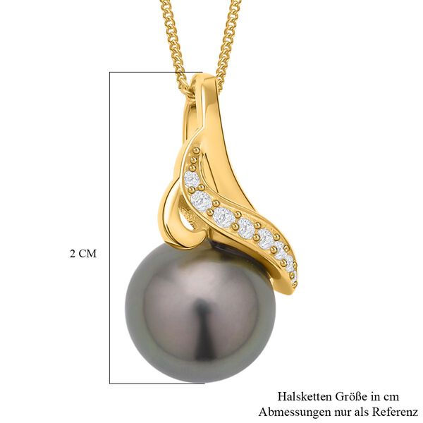 Tahiti Perle und wei&szlig;er Zirkon-Anh&auml;nger mit Kette, ca. 10-11mm, 925 Silber Gelbgold Vermeil ca. 0.15 ct image number 5