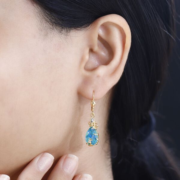 Pfau Quarz Triplette, Weißer Zirkon Ohrringe 925 Silber Gelbgold Vermeil ca. 6.81 ct image number 3