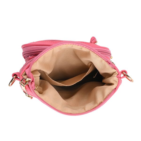 Crossbody-Tasche mit mehreren Reißverschlussfächern und gemustertem Gurt, 19x22cm, Rosa image number 5