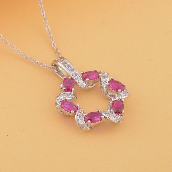 Rosaner und wei&szlig;er Zirkonia Anh&auml;nger mit Kette, Messing image number 3