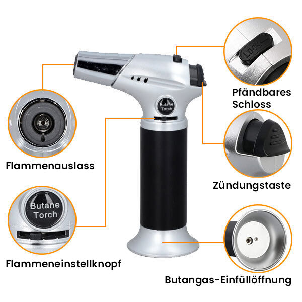 Butangasbrenner, Silber und Schwarz image number 2