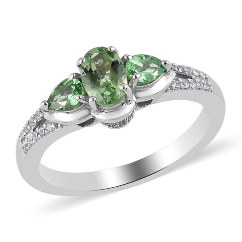 Tsavorit Granat und Zirkon Ring 925 Silber Platin-Überzug image number 0