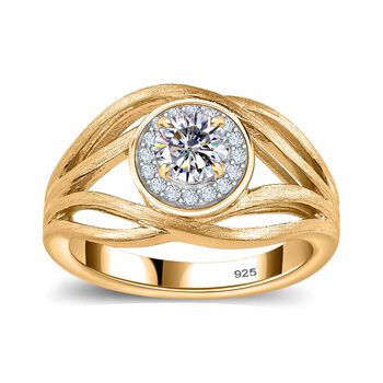 Moissanit Ring 925 Silber 750 Gelbgold Vermeil (Gr&ouml;&szlig;e 18.00) ca. 0.60 ct