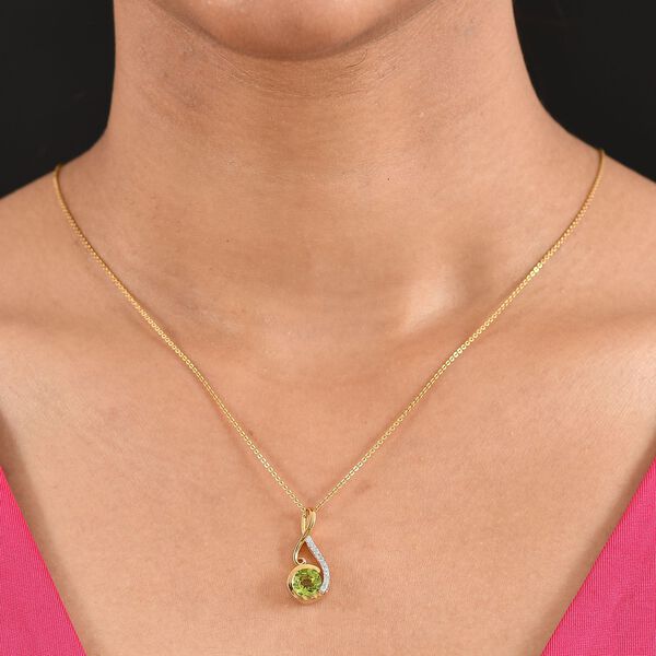 D'Joy Peridot, Weißer Zirkon Anhänger 925 Silber vergoldet ca. 1,33 ct. image number 3