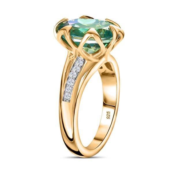 Pfau Quarz Triplette, Wei&szlig;er Zirkon Ring, 925 Silber, 750 Gelbgold Vermeil (Gr&ouml;&szlig;e 20.00), ca. 4.94 ct image number 5