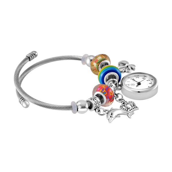 STRADA - Japanisches Uhrwerk mit wei&szlig;em Kristall, Stahl-Glanz, bunten Perlen und Charms, Edelstahl, mehrfarbig image number 3