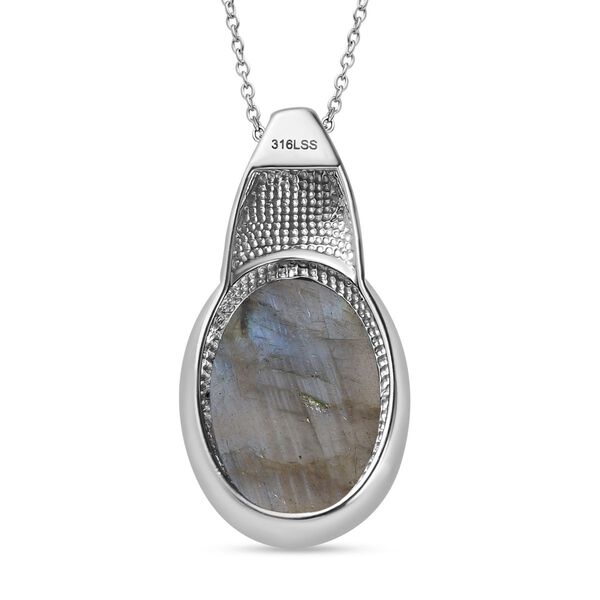 Labradorit Anhänger mit Kette (ca. 45 cm) Reiner Edelstahl ca. 30,00 ct. image number 5