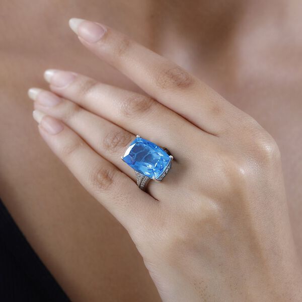 AAA Karibik Quarz, wei&szlig;er Zirkon Ring, 925 Silber platiniert (Gr&ouml;&szlig;e 20.00) ca. 15.65 ct image number 3