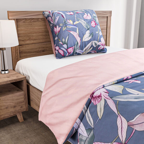 2er-Set, 3D Digitaldruck Bettbezug und Kissenbezug, Blatt- und Blumenmuster, Grau image number 2