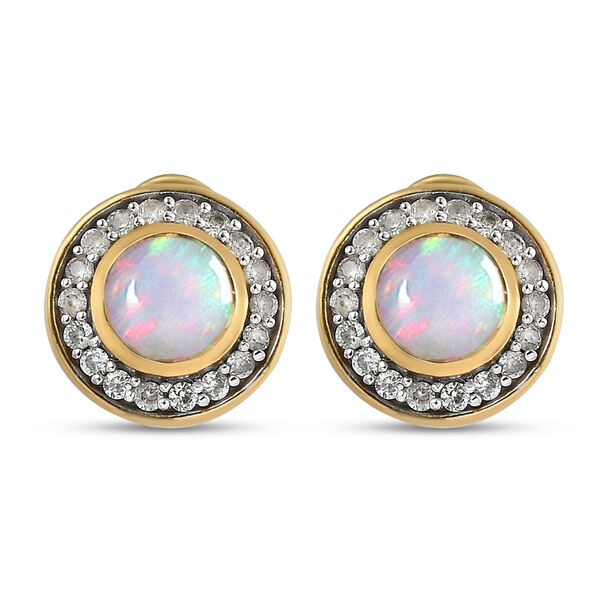 Nat&uuml;rliche, &auml;thiopische Opal und Zirkon-Halo-Ohrstecker in Silber