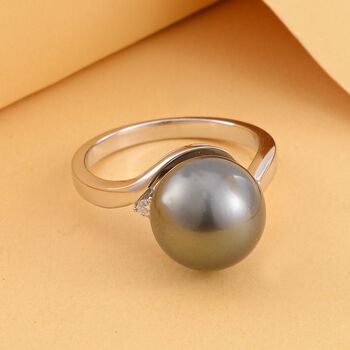 11-12mm Tahiti Perle und Moissanit Ring