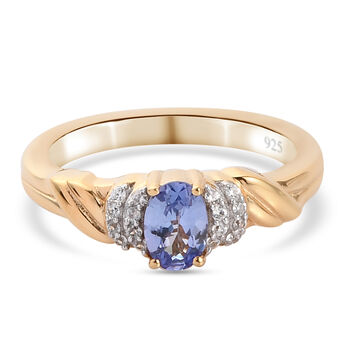 Tansanit und Zirkon Ring 925 Silber vergoldet (Gr&ouml;&szlig;e 16.00) ca. 0,60 ct