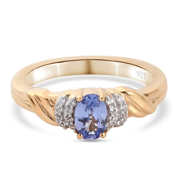 Tansanit und Zirkon Ring 925 Silber vergoldet  ca. 0,60 ct