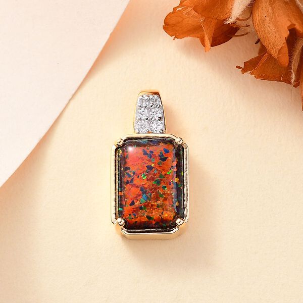 Labor schwarzer Opal und Zirkon-Anh&auml;nger - 3 ct. image number 2