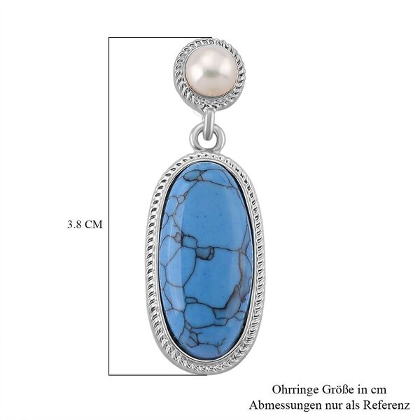 Blauer Howlit, Wei&szlig;e S&uuml;&szlig;wasser Perle Ohrringe, Silberfarben image number 5