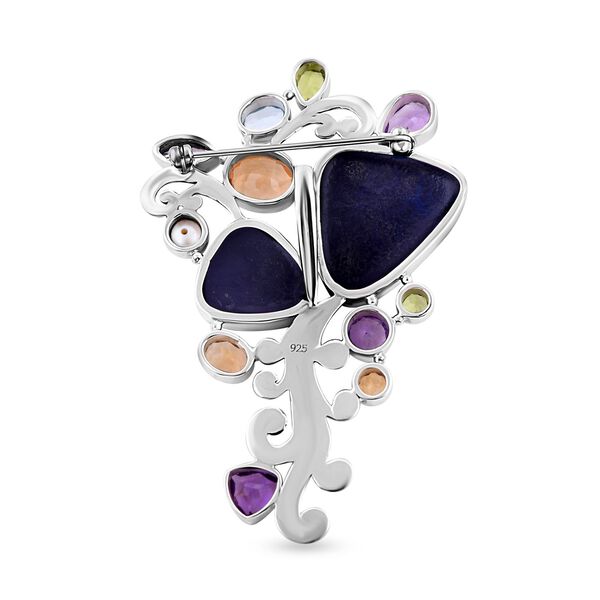 Royal Bali - Blau gefärbte Koralle, Citrin Anhänger und Brosche 925 Silber ca. 30.18 ct image number 4