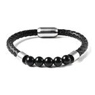 Schwarzes Achatperlen-, Leder Herren-Armband, 20 cm lang, Edelstahl ca. 25,00 ct
