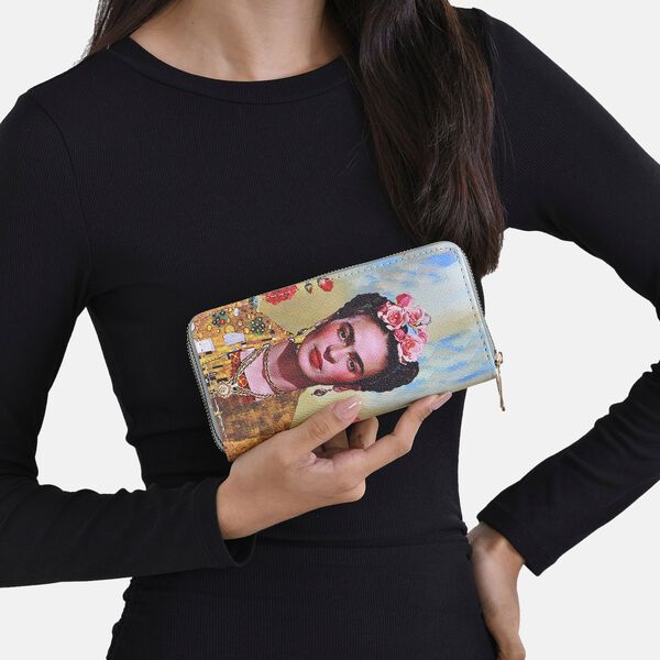 Frieda Kahlo Brieftasche mit doppeltem Rei&szlig;verschluss, mit mehreren Kartenf&auml;chern und RFID-Schutz, 19x10x4 cm, Beige image number 9