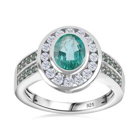 Smaragd und Moissanit Ring, ca. 1,91 ct