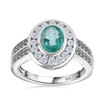 Smaragd und Moissanit Ring, ca. 1,91 ct