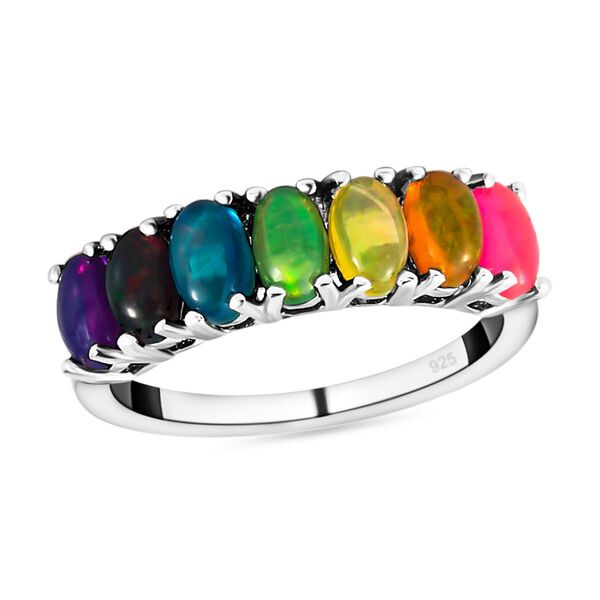 Mehrfarbiger Opal-Ring, 925 Silber platiniert  ca. 1,11 ct image number 4