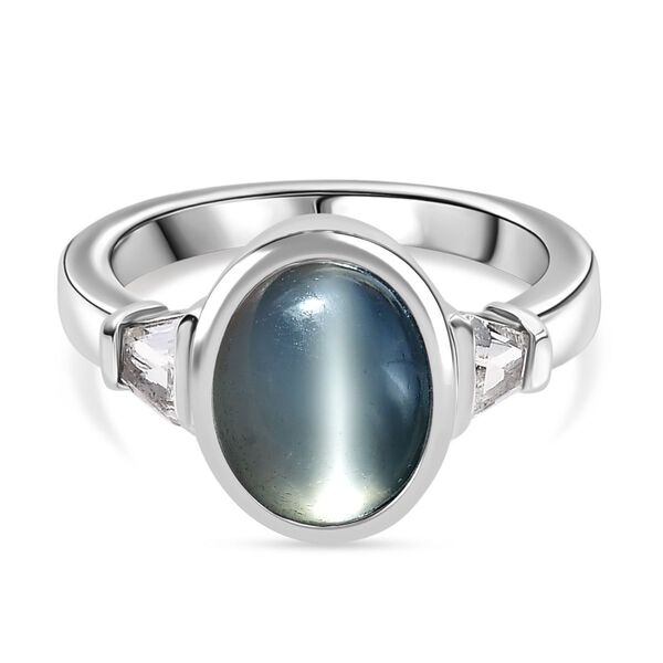 Srilankan Ebony Mondstein (Doublet), Wei&szlig;er Topas Ring 925 Silber rhodiniert (Gr&ouml;&szlig;e 21.00) ca. 3.36 ct