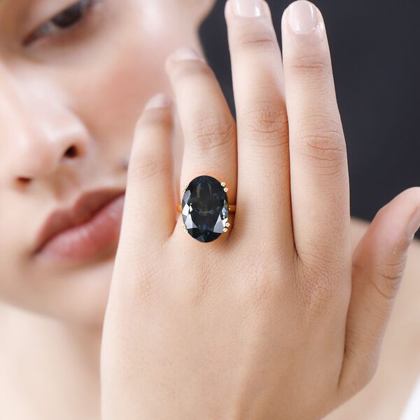 AAA London Blau Topas Ring 925 Silber Gelbgold Vermeil (Gr&ouml;&szlig;e 17.00) ca. 22.63 ct image number 3