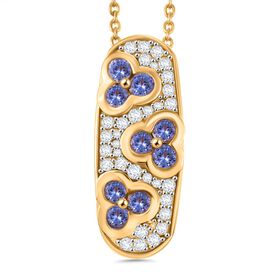 Tansanit, Weißer Zirkon Schmuckset 925 Silber 750 Gelbgold Vermeil ca. 1.76 ct