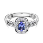 Tansanit und Zirkon Halo Ring 925 Silber platiniert (Größe 16.00) ca. 0,86 ct