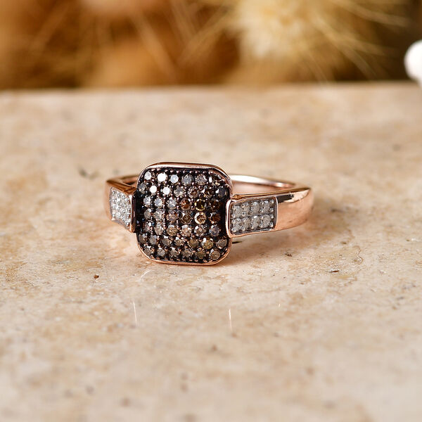 D'Joy Wei&szlig;er Diamant, Nat&uuml;rlicher Champagner Diamant Ring 925 Silber 750 Ros&eacute;gold vermeil (Gr&ouml;&szlig;e 19.00) ca. 0,48 ct image number 1