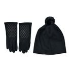 LA MAREY - 2er-Set Elegante Kaschmir Mützen und Handschuhen mit Mikroplüsch Futter, Schwarz