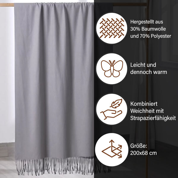 Luxuri&ouml;ser Winterschal mit Fransen, Lila/Dunkelgrau image number 3