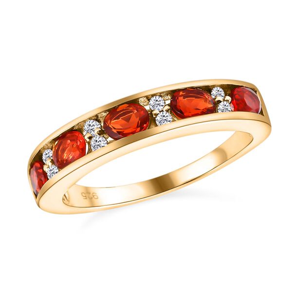 Mexikanischer Kirschfeuer-Opal und wei&szlig;er Zirkon-Ring, 925 Silber vergoldet (Gr&ouml;&szlig;e 21.00) ca. 0.73 ct image number 4