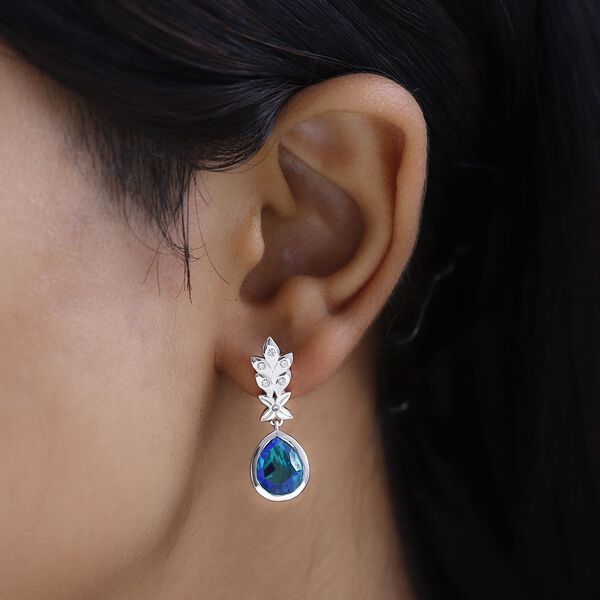 Paraiba Pfau Triplett Quarz und Zirkon Ohrringe - 5,42 ct. image number 2