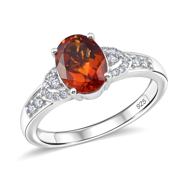 Madeira Citrin und Zirkon Solit&auml;r Ring 925 Silber Platin-&Uuml;berzug image number 4