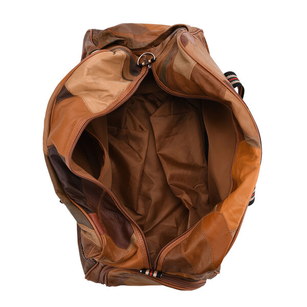 Reisetasche aus Schafleder, Patchwork-Design, 46 x 25 x 27 cm, Braun image number 3