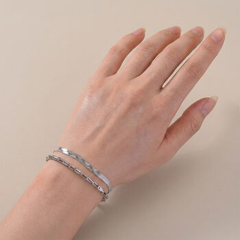 2er-Set Armb&auml;nder, Edelstahl, Bambus-Design und Schlangenarmband-Optik, Silberfarben, ca. 19 cm